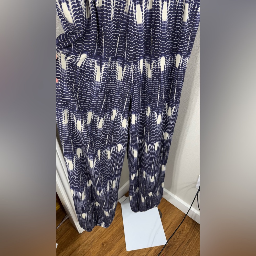Garnet Hill Women’s Medium Navy Blue/Cream Tie-Sleeve Knot Jumpsuit Size XL - Picture 6 of 10